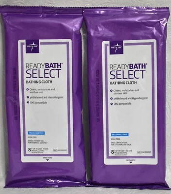 Paquetes de 2 toallitas de baño gruesas para adultos Medline ReadyBath Select hipoalergénicas sin perfume Foto 1 de 4