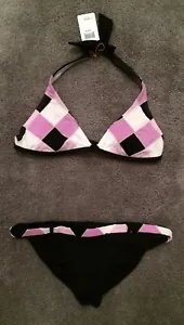 Billabong Bikini Swimsuit Black Pink White Diamond Plaid 👙☀️🌊 - Picture 1 of 4