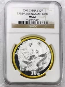 2005 China Beijing Coin Expo 1oz Silver Panda Coin NGC MS69 - Picture 1 of 2