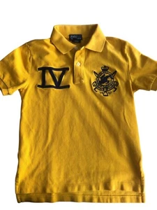 POLO RALPH LAUREN Hunter Jumper Rugby Shirt IV 1967 Boys 8 Gold Blue Embroidery - Picture 1 of 6