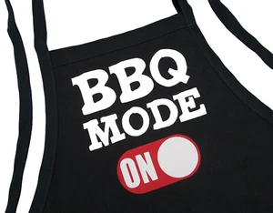 BBQ Mode ON Funny BBQ Apron, Two Front Pockets, Fully Adjustable, Long Ties - Picture 1 of 5