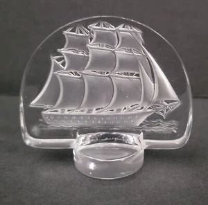 Signed LALIQUE France Small Crystal Sailing Nautical Ship Art Glass Sculpture - Picture 1 of 3