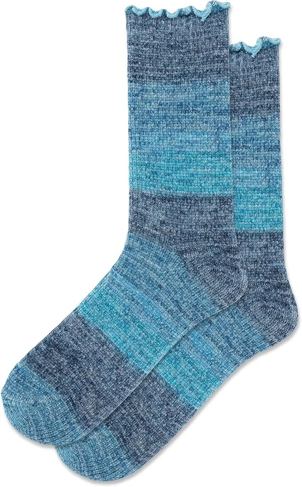 Hot Sox Women's Ombre Lettuce Edge Crew Socks 1 Pair, Blue, Women's 4-10 - Image 1 of 1