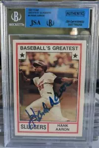 1982 TCMA SLUGGERS HANK AARON VINTAGE SIGNED CARD DEC BRAVES HOF JSA BAS - Bild 1 von 2
