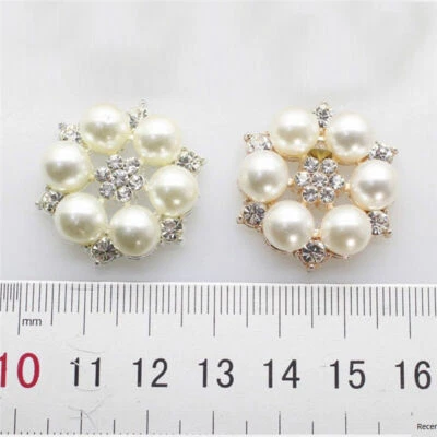 10PC Pearl Bead Flower Rhinestone Button Sewing Handbag Clothing DIY Craft Decor - Image 1 of 4