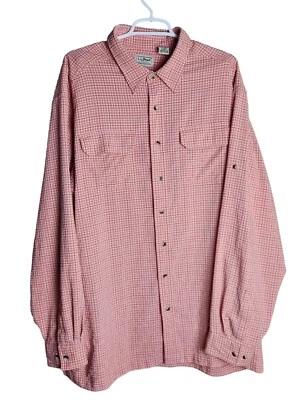 LL Bean Mens Flannel Shirt 2XLT XXLT Tall Orange White Plaid Long Sleeve Button - Image 1 of 4