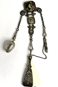 Tiffany & Company Sterling & Gold Chatelaine Fan Shaped Notepad Pencil Pomander - Picture 1 of 12