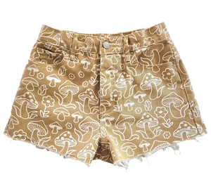 PacSun Mushroom hoch geschnittene Shorts Größe 25 Knopfleiste hellbraun Festival Pilz Denim - Bild 1 von 13