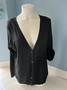 NWT Women’s Kenneth Cole Rolled Sleeve Cardigan Sweater Black 1X $79 - Picture 1 of 6