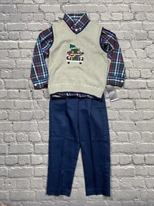 Toddler Boys Izod 3 Pc Christmas Outfit Truck Shirt Vest Pants Set 5T - NEW $72 - Picture 1 of 6