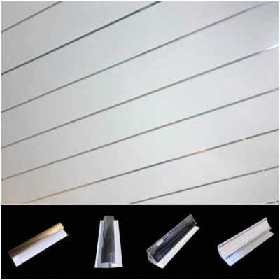 Gloss White Chrome Strip Ceiling Cladding Bathroom Panels PVC Shower Wet Wall - Image 1 of 4