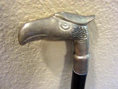 Crown Sheffield Cane Walking Stick Hawk Falcon Eagle Bird Head Silver Plated - Image 1 of 4