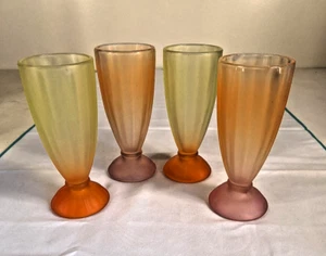 4 Vtg Libbey Frosted Glasses Parfait Milkshake Soda Yellow Orange & Purple - Picture 1 of 9