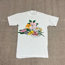 Vintage Canadian Wildlife Federation Shirt Small White 1980s Flowers Nature