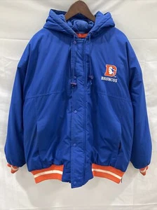 Denver Broncos Vintage 9's Starter NFL Pullover Hooded Puffer Jacket Large FLAWS - Picture 1 of 16