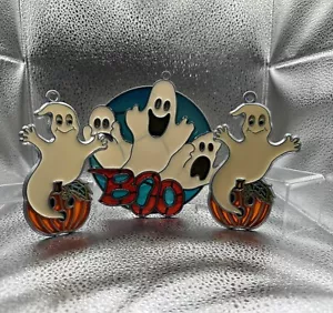 Menge 3 - Geister Halloween Sonnenfänger Boo Kürbis Metall Emaille Fenster Display - Bild 1 von 6