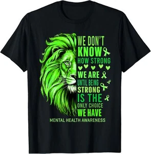 Retro Mental Health Awareness We Wear Green Ribbon Lion T-Shirt S-5XL - Picture 1 of 6