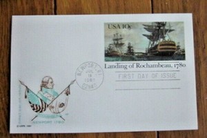 ROCHAMBEAU & FRENCH TROOPS LAND IN USA 1980  FIRST DAY CARD FARNAM CACHET VF UNA
