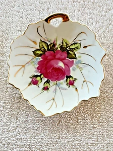 Blatt Schmuck Schale, Vintage Japan, Goldrand & Rosen, Porzellan - Bild 1 von 10