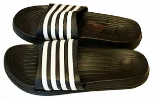 Mens Slip On Sport Slides Rubber Shower Shoes Slippers Black Strip Size 9 - Picture 1 of 3