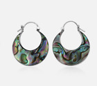Natural Abalone Shell Hoop Earrings 925 Sterling Silver Basket Beach Jewelry