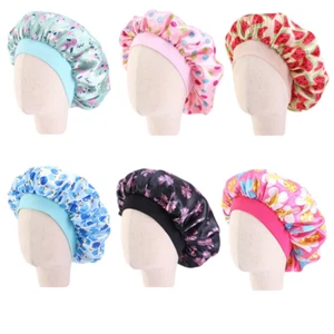 Kids Girls Satin Print Turban Elastic Band Night Sleep Hat Soft Bonnet Headwear - Picture 1 of 16