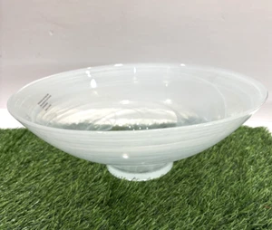 Bowl Glass White Swirl Alabaster Like Large Salad Decor Fruit Serving Dishwasher - Picture 1 of 6