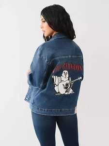 NUEVA Chaqueta Vaquera True Religion Para Mujer XL Estampada De Gran Tamaño Nueva con Etiquetas $179 - Imagen 1 de 3