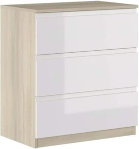 ✅ Cassettiera Legno Bianco Lucido Beige 3 Cassetti Multiuso Bagno Camera Letto - Foto 1 di 7