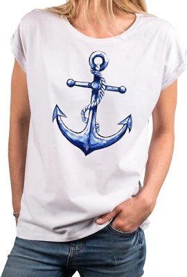 MAKAYA Maritimes Anker T-Shirt für Damen Nautisches Design Tattoo Grafik Frauen Top