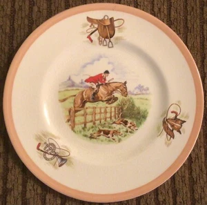 Fox Hunt Hunting Ambassador Ware Dessert Plate Tan Rim - Picture 1 of 3