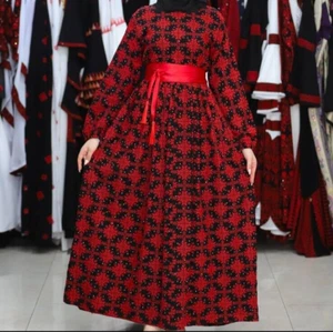 Maxi vestido palestino bordado Thobe manga larga caftán hecho a mano - Imagen 1 de 4