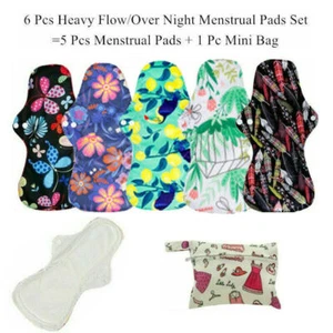 5pcs +1 Bag Regular Flow Menstrual Pads Cloth Mama Sanitary Pads Bamboo Charcoal - Picture 1 of 13