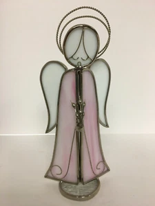 Stained Glass Angel Free standing, White and Pink  9x4" 90s - Picture 1 of 3