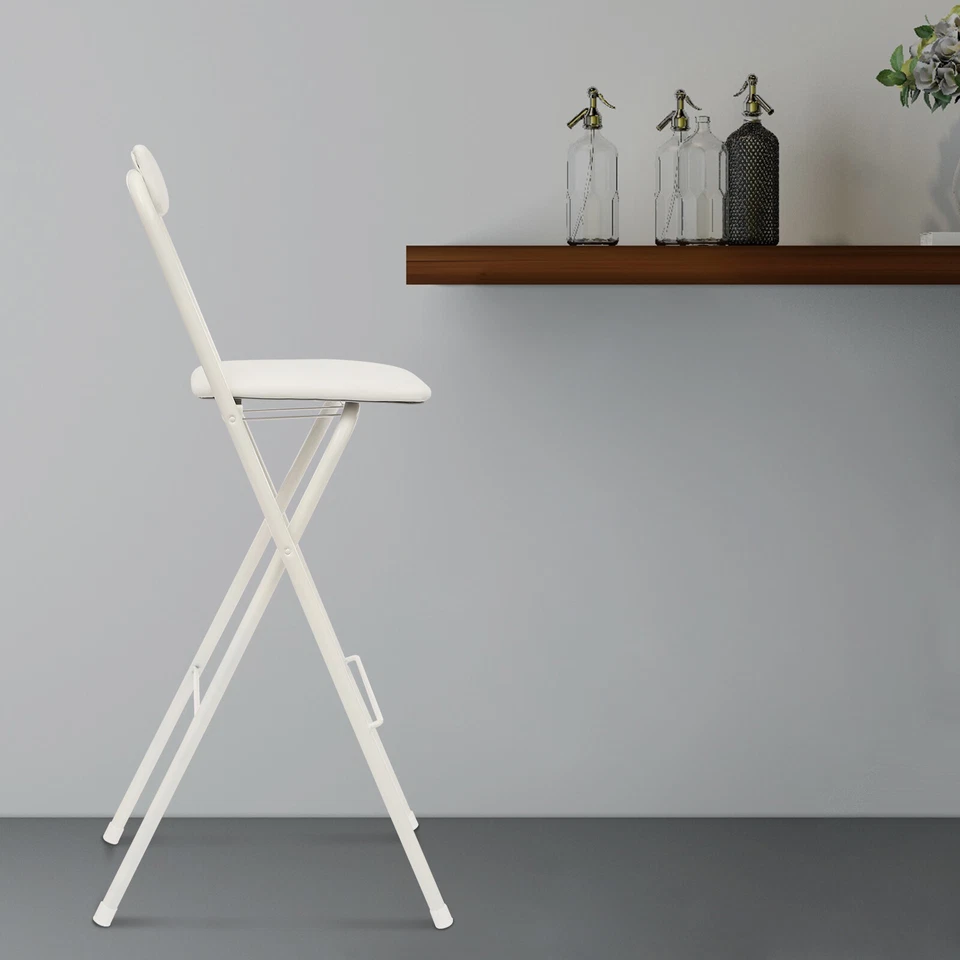 White Foldable Bar Chair, Tall Folding Chair, Folding Stool, Load Capacity 125kg - Image 1 of 4
