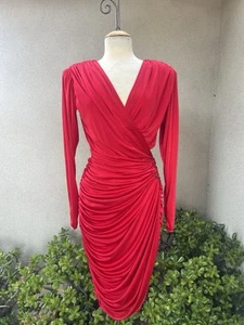 Vintage 80er Disco Kleid rot gerafft Pailletten Gr. M Night Moves - Bild 1 von 10