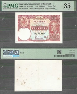 Sarawak P-25b 10 Cents 1940 PMG 35 selten - Bild 1 von 4