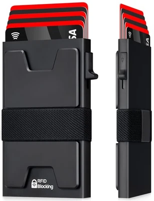 LXMY RFID Blocking Pop Up Metal Card Holder Wallet Slim Mens Holds 12 Cards Cash