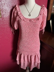 Damen Rüschenkleid von City Triangles Gr. L wunderschön rosa Blumen Puffärmel - Bild 1 von 8