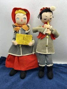 Vintage frühe Dakin Japan Dream Dolls 2er Set Christmas Caroler Puppen Japan - Bild 1 von 13