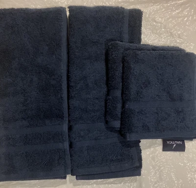 Nautica Near Navy Deep Blue 2 toallas de mano 16" x 27" y 2 paños 13" nuevas sin etiquetas Foto 1 de 4