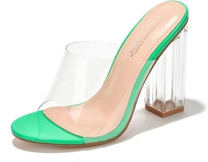 Cape Robbin Fusion Clear Chunky Block High Heels for Women, Transparent...  - Picture 1 of 36