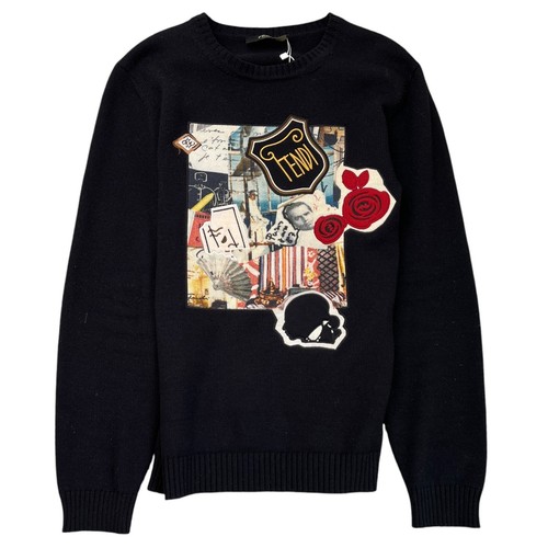 Maglione uomo Fendi con toppa ricamata nero IT 50 UK L