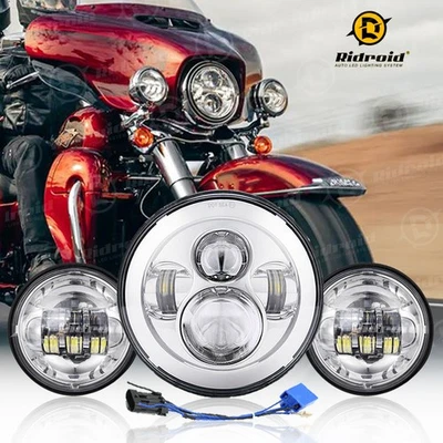 Chrome 7" LED Headlight + Fog Light For Harley Davidson Heritage Softail Classic - Image 1 of 4