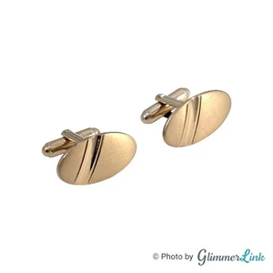 Vintage Shields Fifth Avenue Diagonal Stripe Oval Gold Tone Cufflinks - Picture 1 of 5