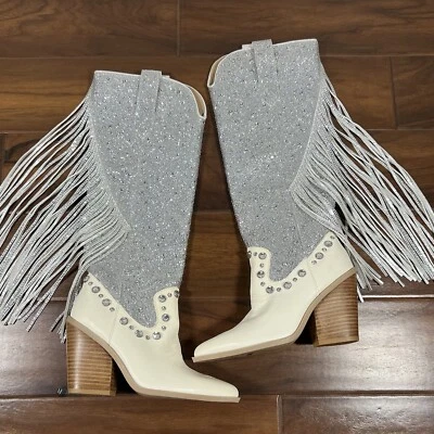 Botas occidentales Steve Madden para mujer talla 5,5 M Lexy estrás hasta la rodilla flecos Foto 1 de 4
