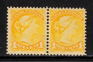 CANADA — SCOTT 35 — 1870 1c YELLOW SMALL QUEEN — PAIR — MH — SCV $100 - Picture 1 of 2