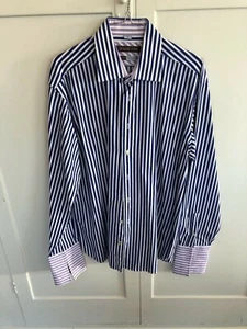 Three Wise Men Men's Strip Shirt Navy/White Size 42 - Picture 1 of 4