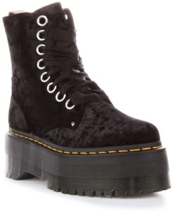 Dr Martens Vegan Jadon Crushed Velvet Platform Womens Boots In Black UK 3 - 7 - Picture 1 of 12