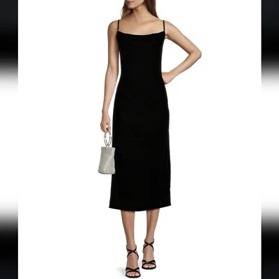 NWT Antonio Melani Black Velvet Slip Dress Sz 10 Adjustable Straps Side Slit - Image 1 of 4